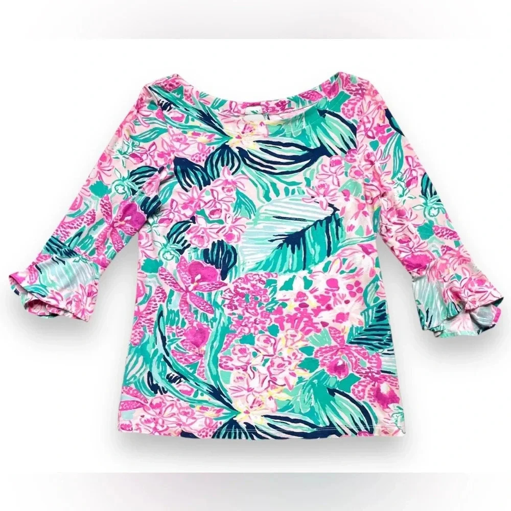 Lilly Pulitzer Via Floral Tropical Print Fontaine Blouse
